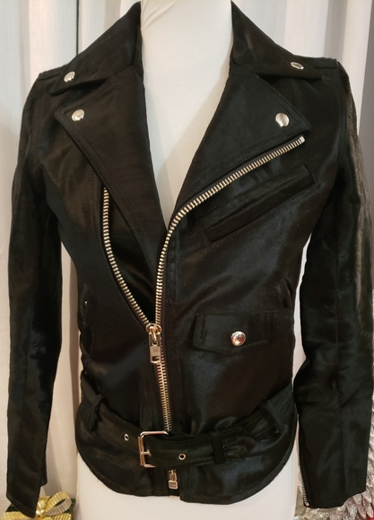Bess Jackets & Blazers - Bess Lamb Skin Black Studd Zipper Jacket